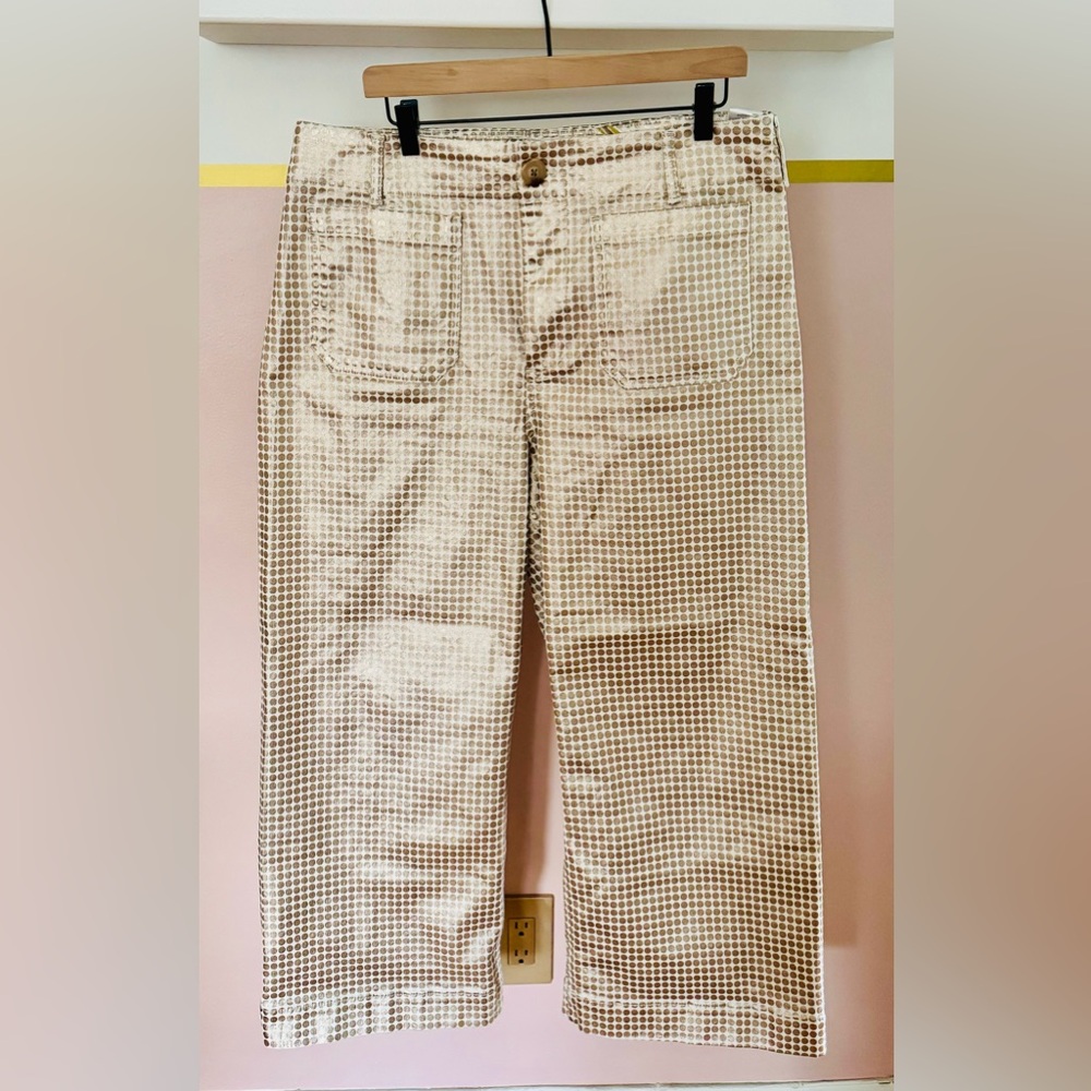 Anthropologie Wide Leg Pants in Beige and White Houndstooth